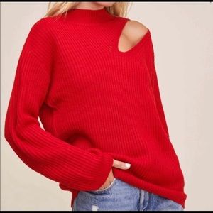 Astr The Label Cutout Mock Neck Red Sweater Top
